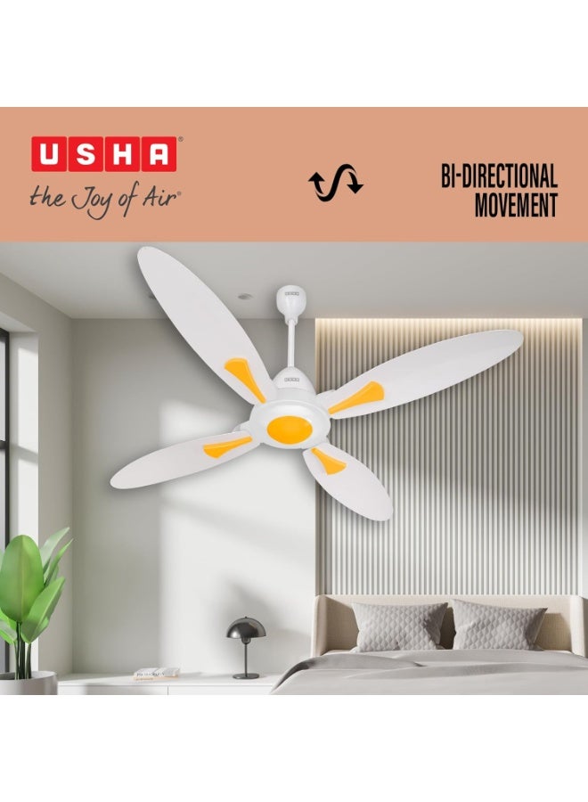 أوشا USHA New Bloom Series Dahlia (Inspired by Dahlia) 4-Blade BLDC Ceiling Fan with Bi-Directional Feature | Sleep/Boost/Timer Modes | RF Remote | Dust-Resistant | Whisper-Quiet (White & Saffron Yellow) - Image 3